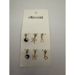 Etta & East 6 Piece Gold Charm Set 8-Ball Bow Horseshoe‎ Lobster Clasp NWT